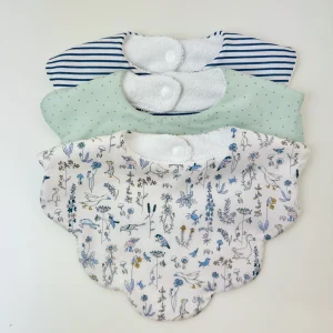 Bavoir fleur trio Liberty oiseau - personnalisable
