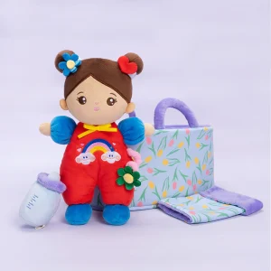 Mini Personnalisée Poupée en Peluche avec Yeux Ouverts dans Teint Brun& Ensemble-cadeau