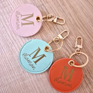 Maman - porte clef simili cuir rond