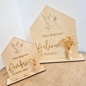Baptême - support colombe fleurs séchées