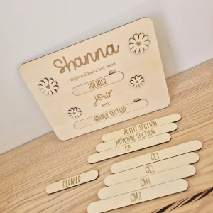 Bois - Plaque fleurs premier et dernier jour d'école