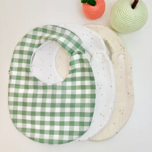 Bavoir Trio vichy vert blanc et écru pois or