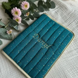 Protège carnet de santé personnalisable vert Canard pois or