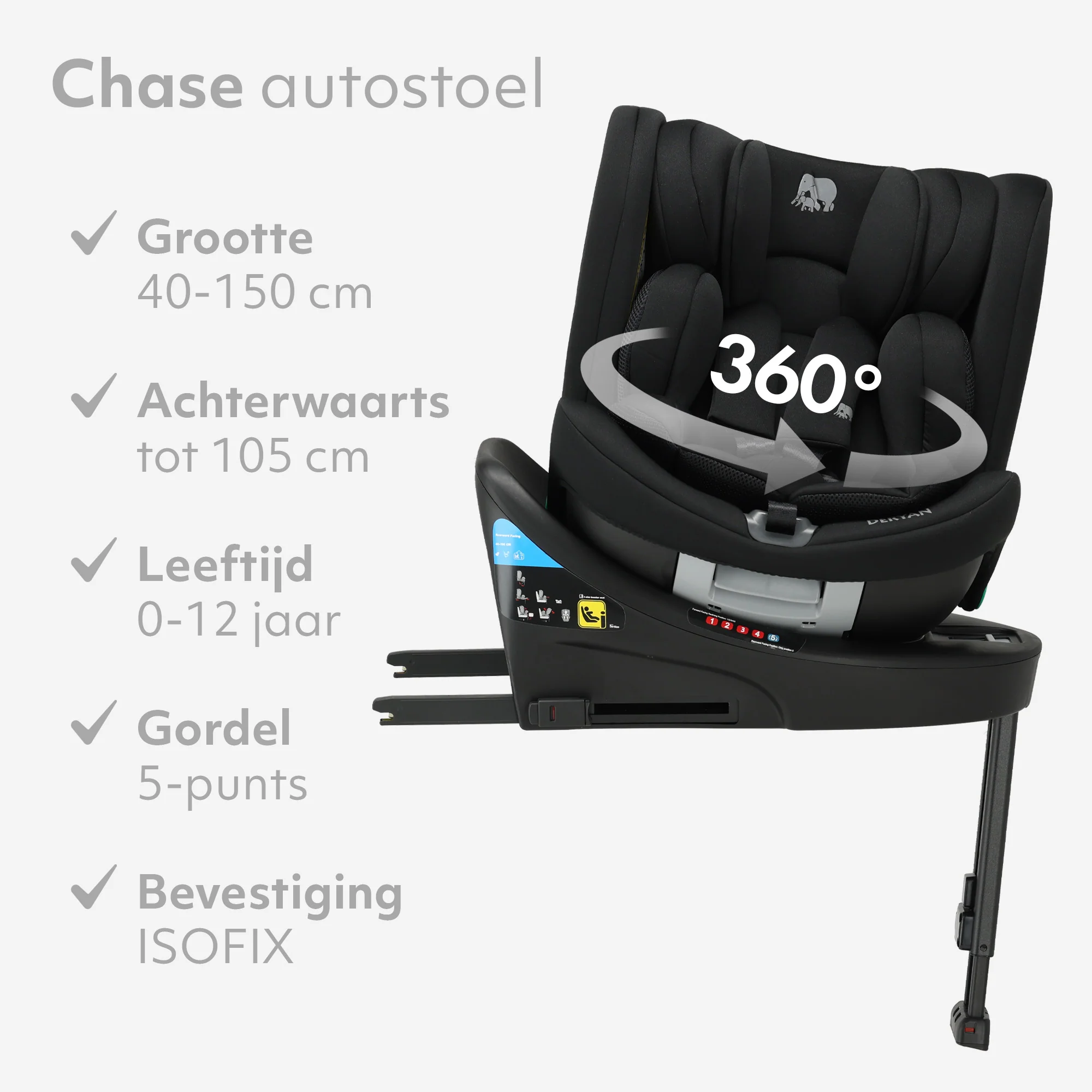 Chase Luxe i-Size Autostoel - 0-36kg - Isofix steunpoot - 360 draaibaar – Image 6