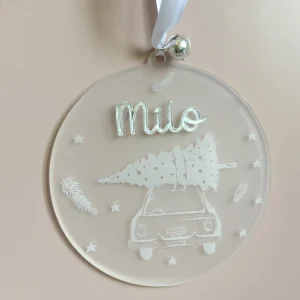 Boule "Sapin + voiture" - Acrylique ou bois