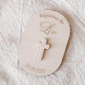 Magnet Baptême en bois - Forme ovale