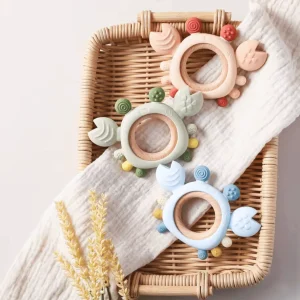 Anneau de Dentition 2-en-1 en Silicone & Bois - Crabe Malicieux