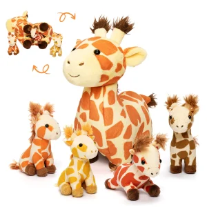 Ensemble de Jouets en Peluche Famille Girafe avec Coffret Cadeau 4 Pièces pour Bébé et Tout-petit